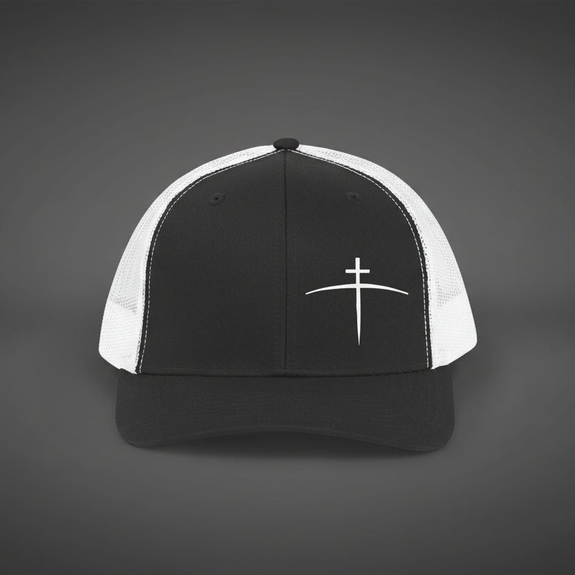 Cross on the Horizon Trucker Hat | Black/White | Mesh Back - Broken to Risen