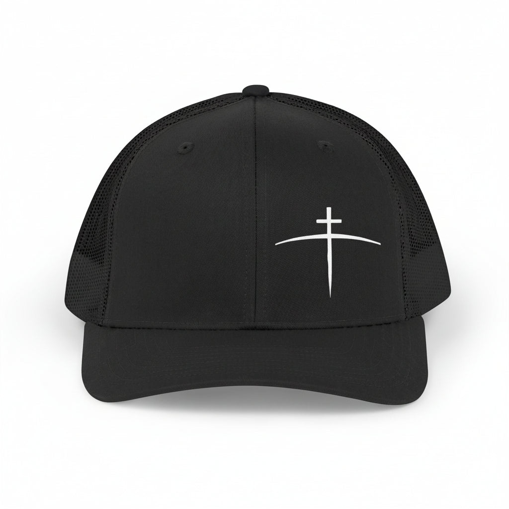 Cross on the Horizon Trucker Hat | Black/White | Mesh Back - Broken to Risen