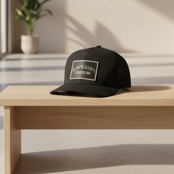 Golgotha Coordinates Hat | Silicon Patch | Waterproof 6 Panel | Charcoal/Black - Broken to Risen