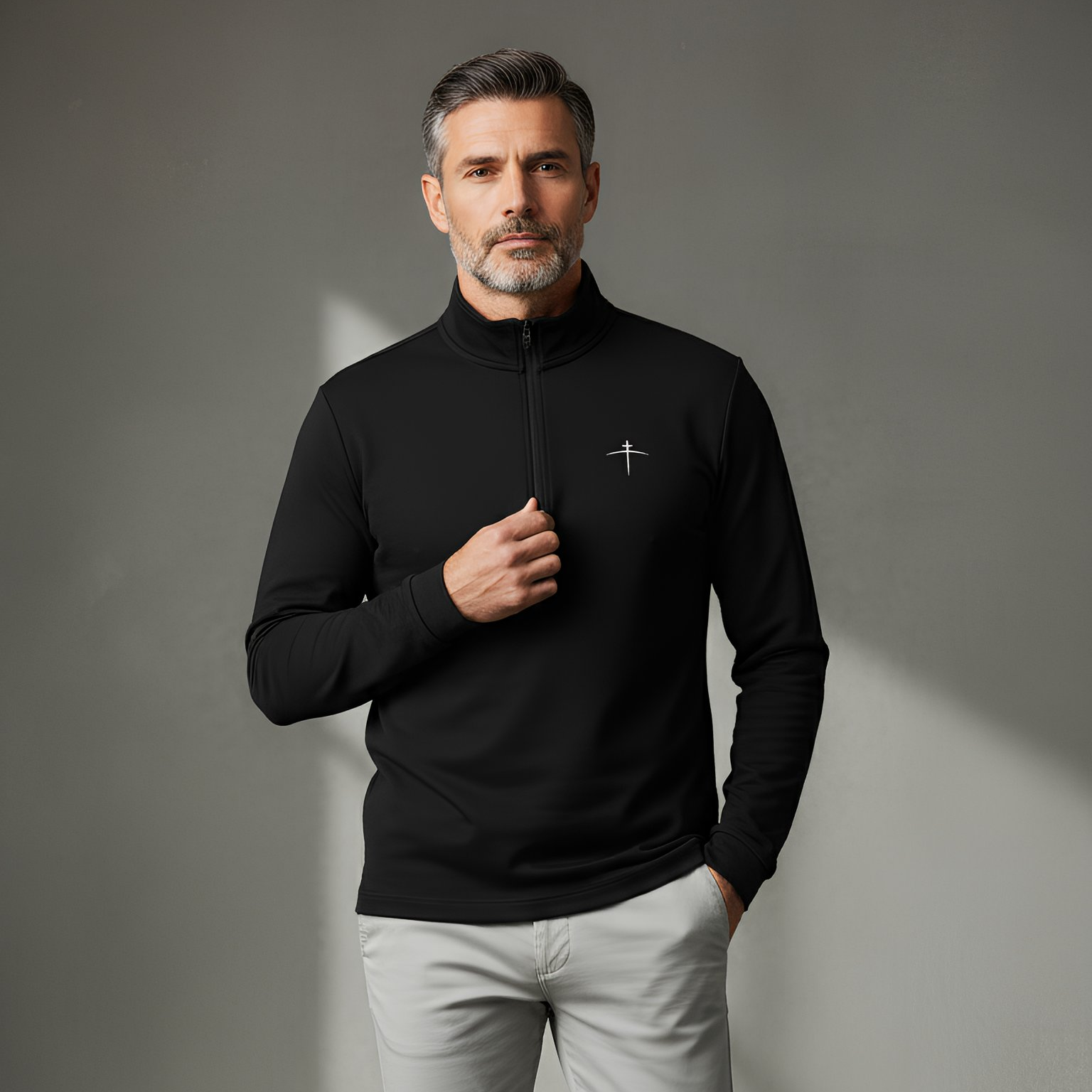 TravisMathew Black 1/4 Zip – Cross on the Horizon (Limited Drop) - Broken to Risen