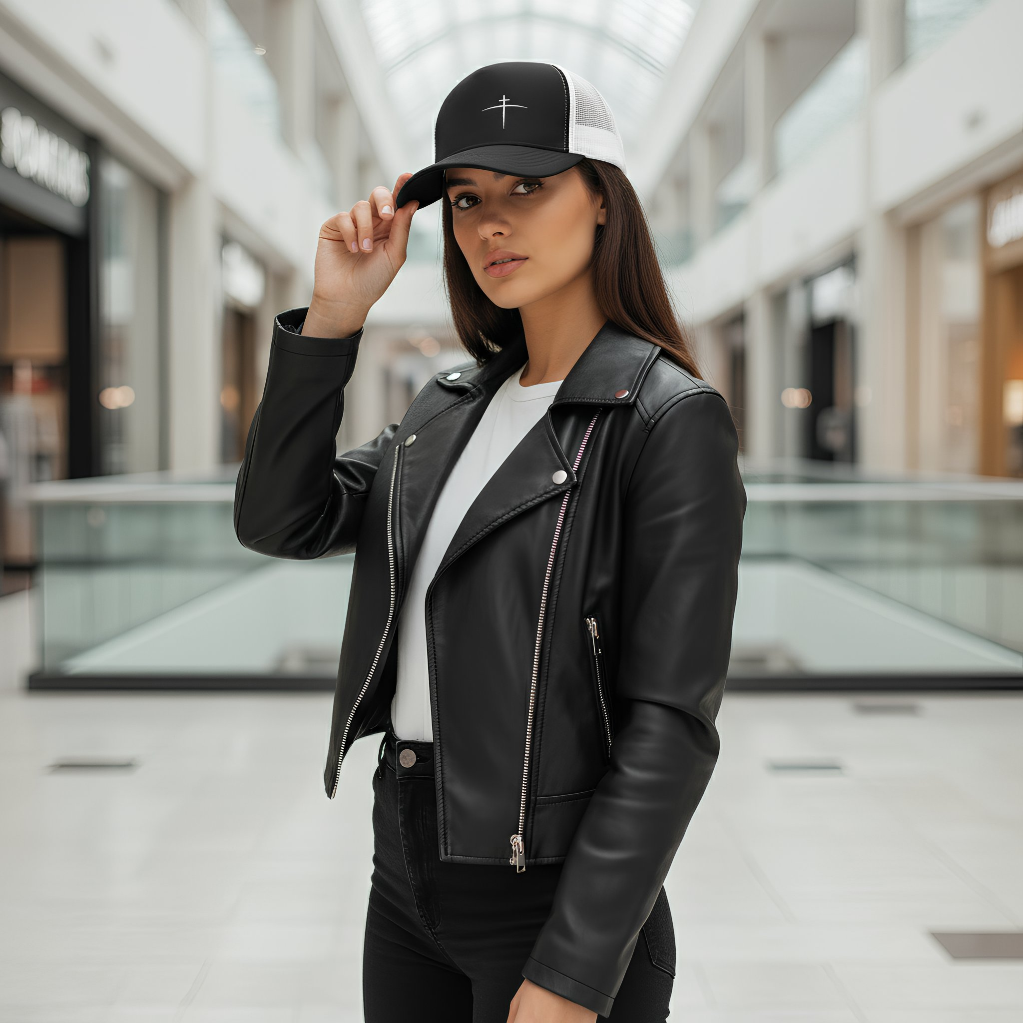 Cross on the Horizon Trucker Hat | Black/White | Mesh Back - Broken to Risen