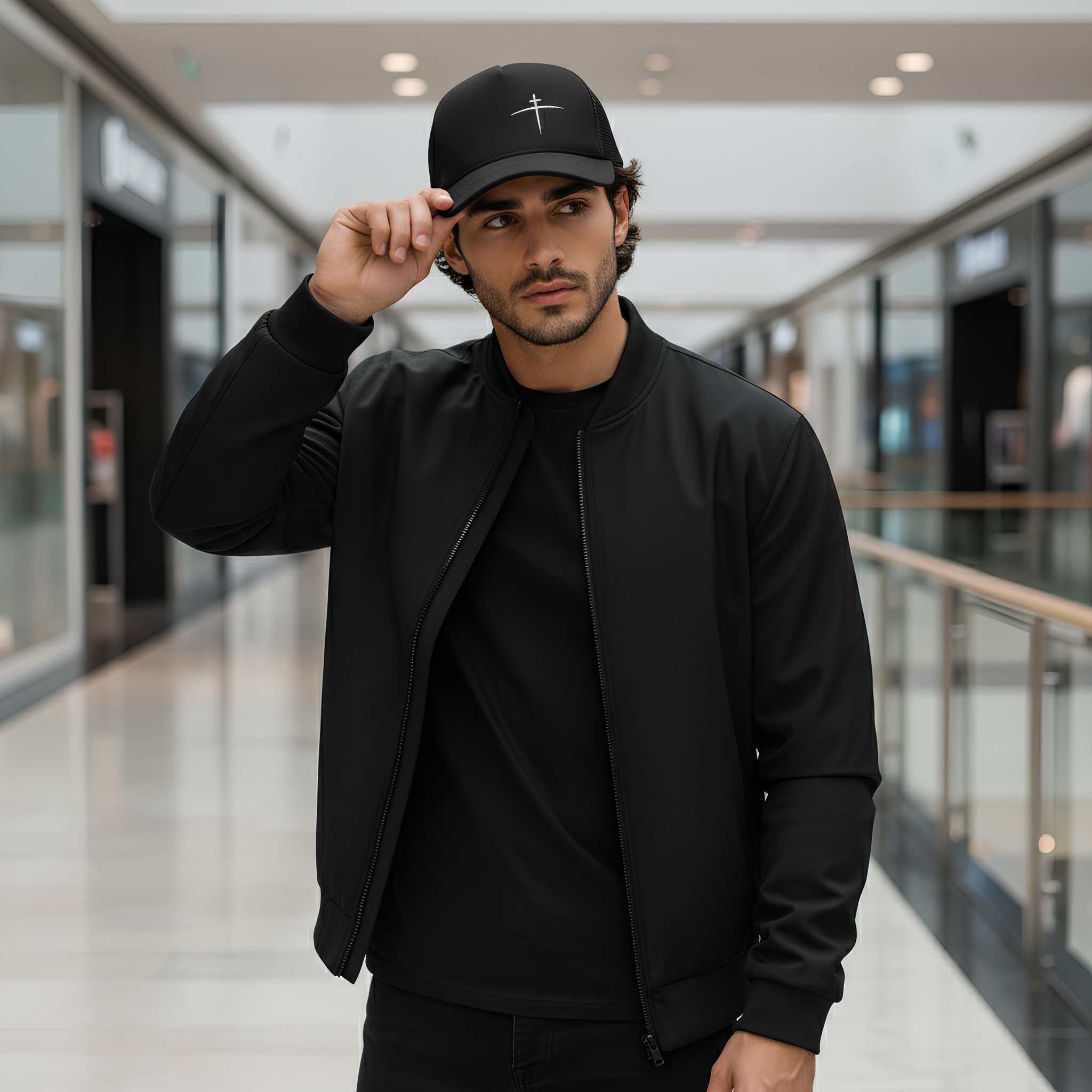 Cross on the Horizon Trucker Hat | Black/White | Mesh Back - Broken to Risen