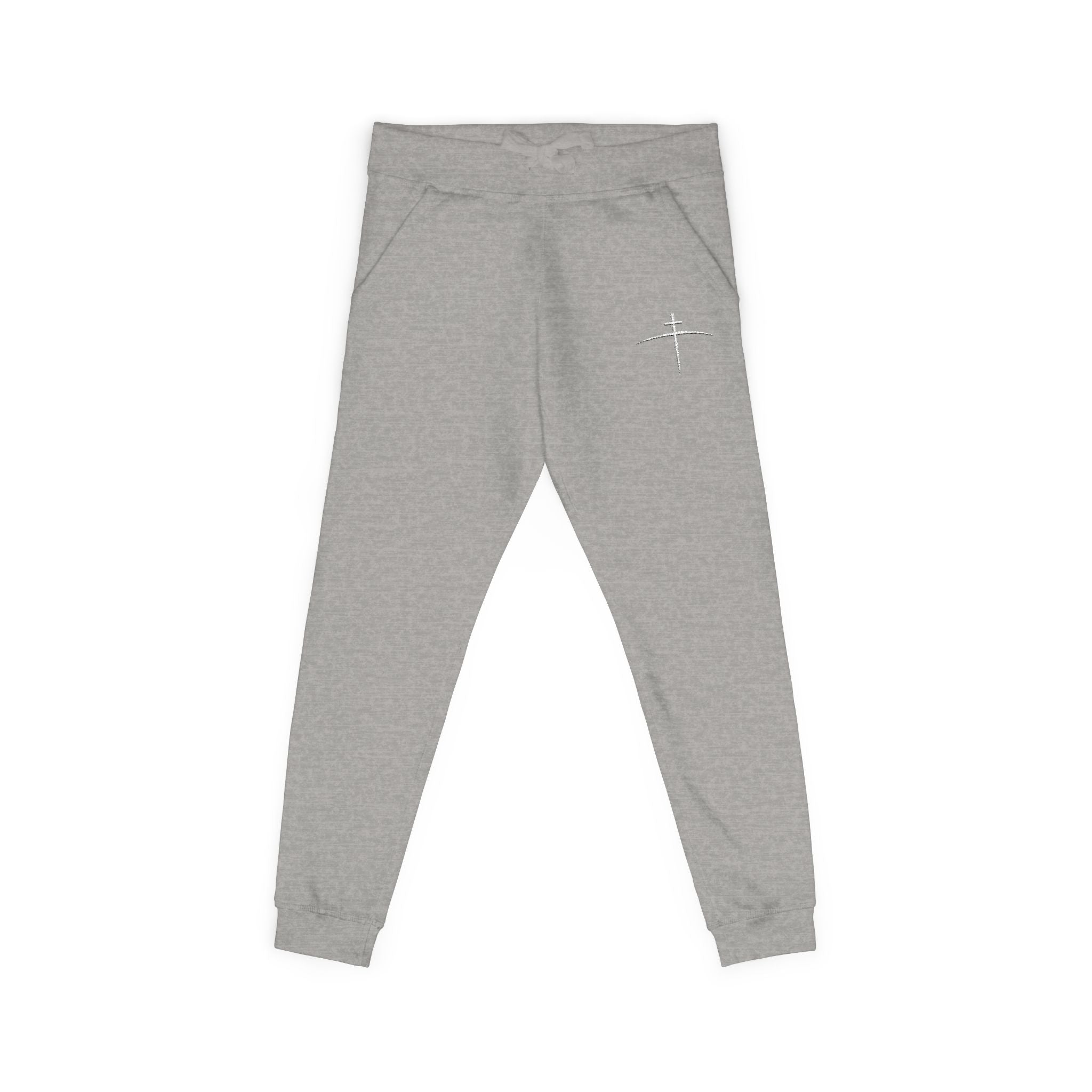 Embroidered Cross on the horizon Sweatpants — Minimalist Faith Fleece Joggers - Broken to Risen