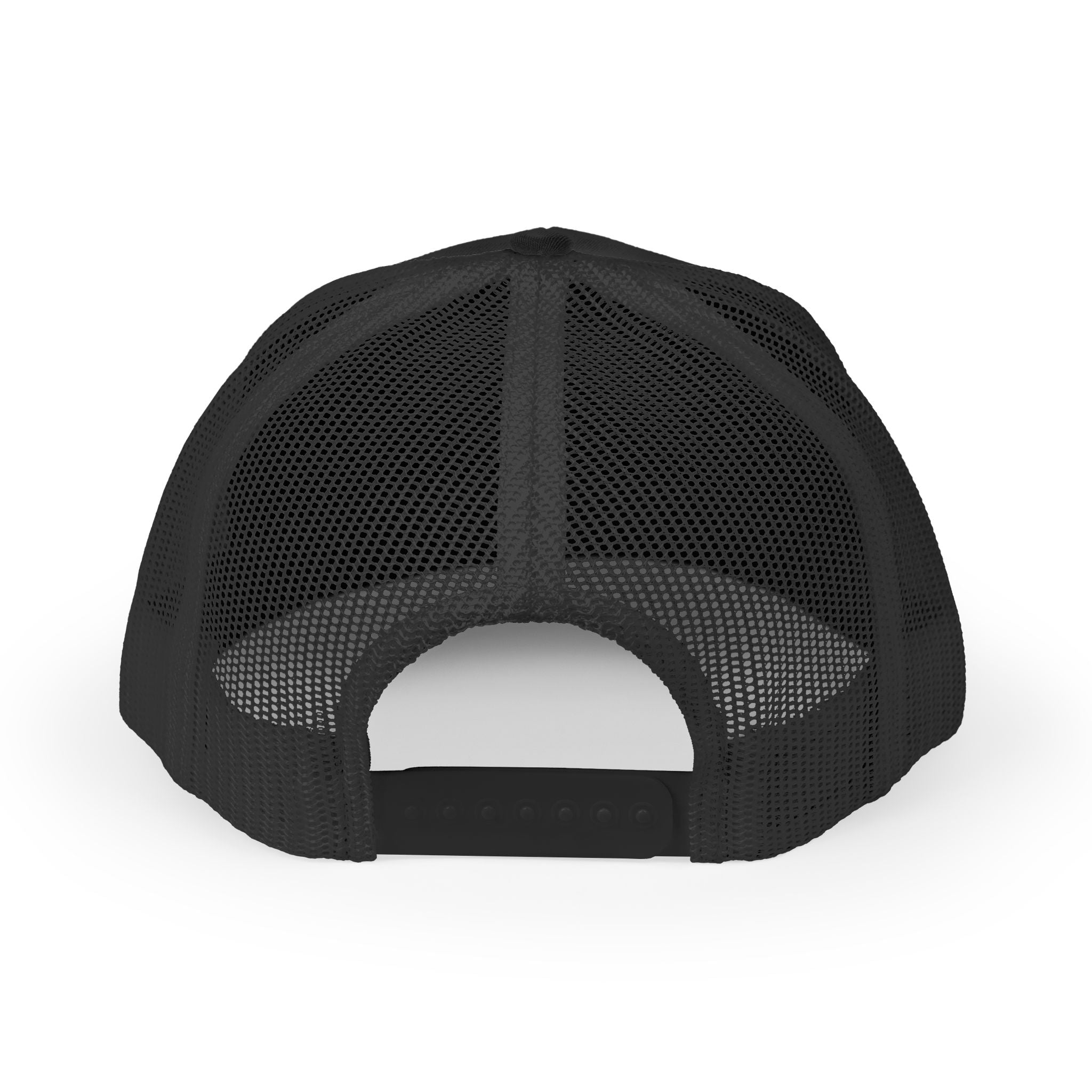 Retro RRR Embroidered Trucker Hat — Vintage Distressed Logo Cap (Black) - Broken to Risen