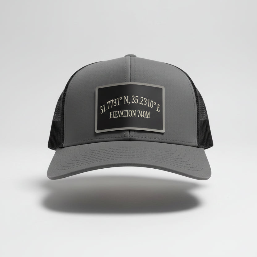 Golgotha Coordinates Hat | Silicon Patch | Waterproof 6 Panel | Charcoal/Black - Broken to Risen