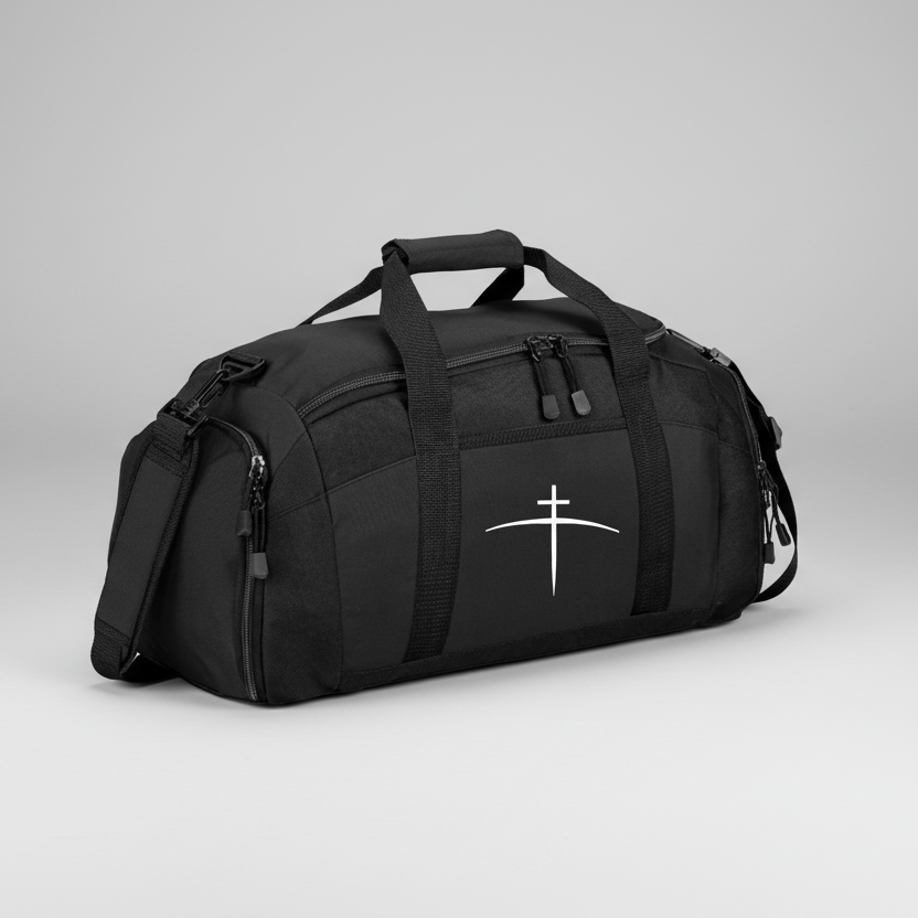 Cross on the Horizon Gym Bag | Minimalist Athletic Duffel with Subtle Cross Logo - Broken to Risen
