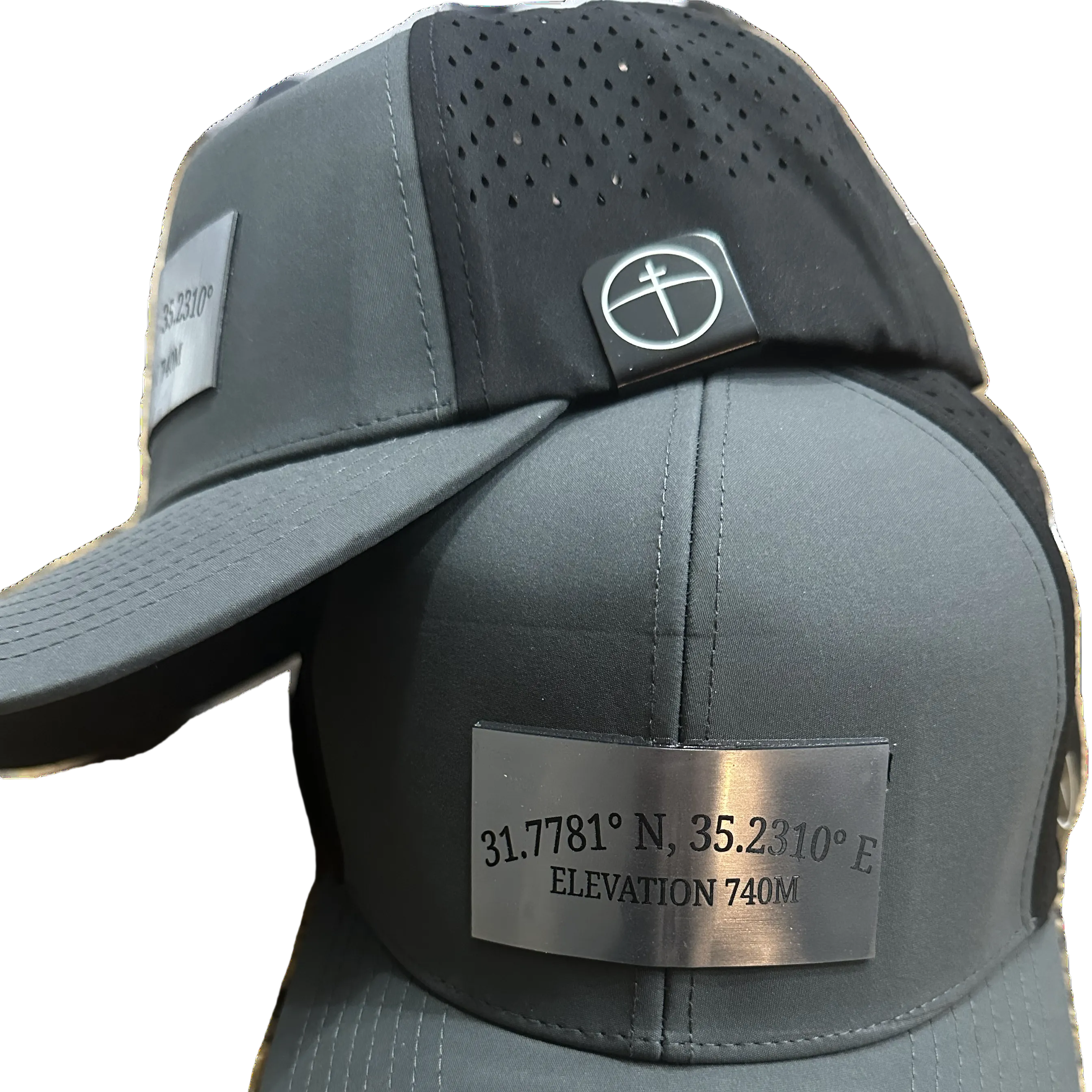 Golgotha Coordinates Hat | Acrylic Patch | Waterproof 6 Panel | Black/Black - Broken to Risen