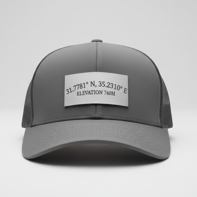 Golgotha Coordinates Hat | Acrylic Patch | Waterproof 6 Panel | Black/Black - Broken to Risen