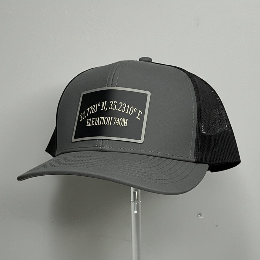 Golgotha Coordinates Hat | Silicon Patch | Waterproof 6 Panel | Charcoal/Black - Broken to Risen