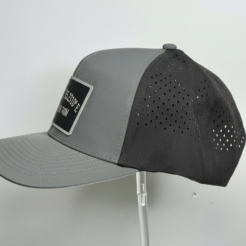 Golgotha Coordinates Hat | Silicon Patch | Waterproof 6 Panel | Charcoal/Black - Broken to Risen