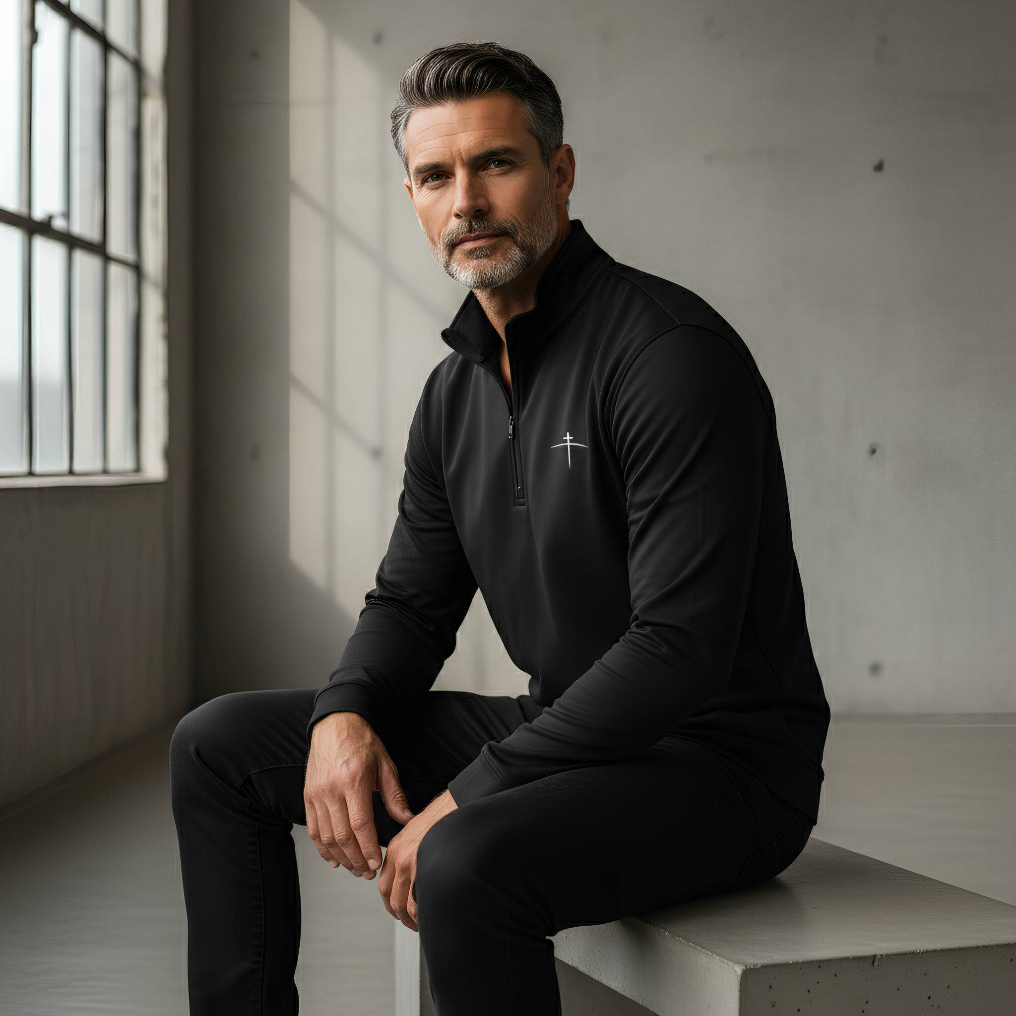 TravisMathew Black 1/4 Zip – Cross on the Horizon (Limited Drop) - Broken to Risen