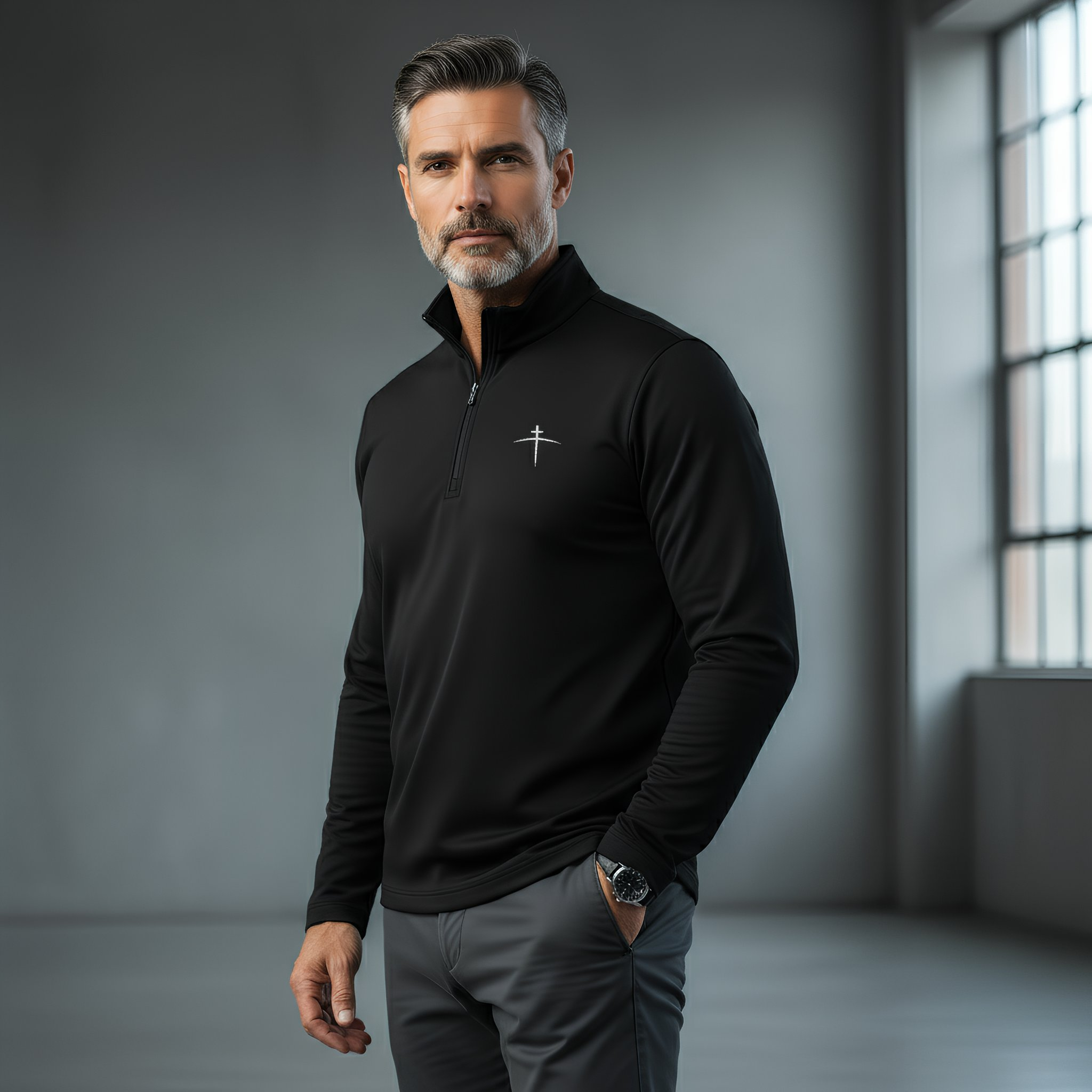 TravisMathew Black 1/4 Zip – Cross on the Horizon (Limited Drop) - Broken to Risen