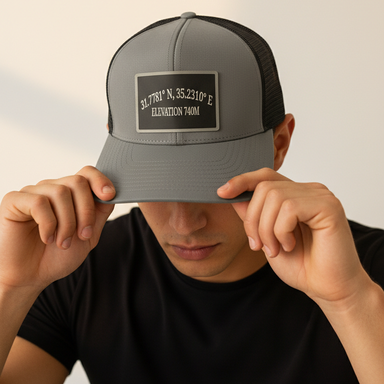 Golgotha Coordinates Hat | Silicon Patch | Waterproof 6 Panel | Charcoal/Black - Broken to Risen