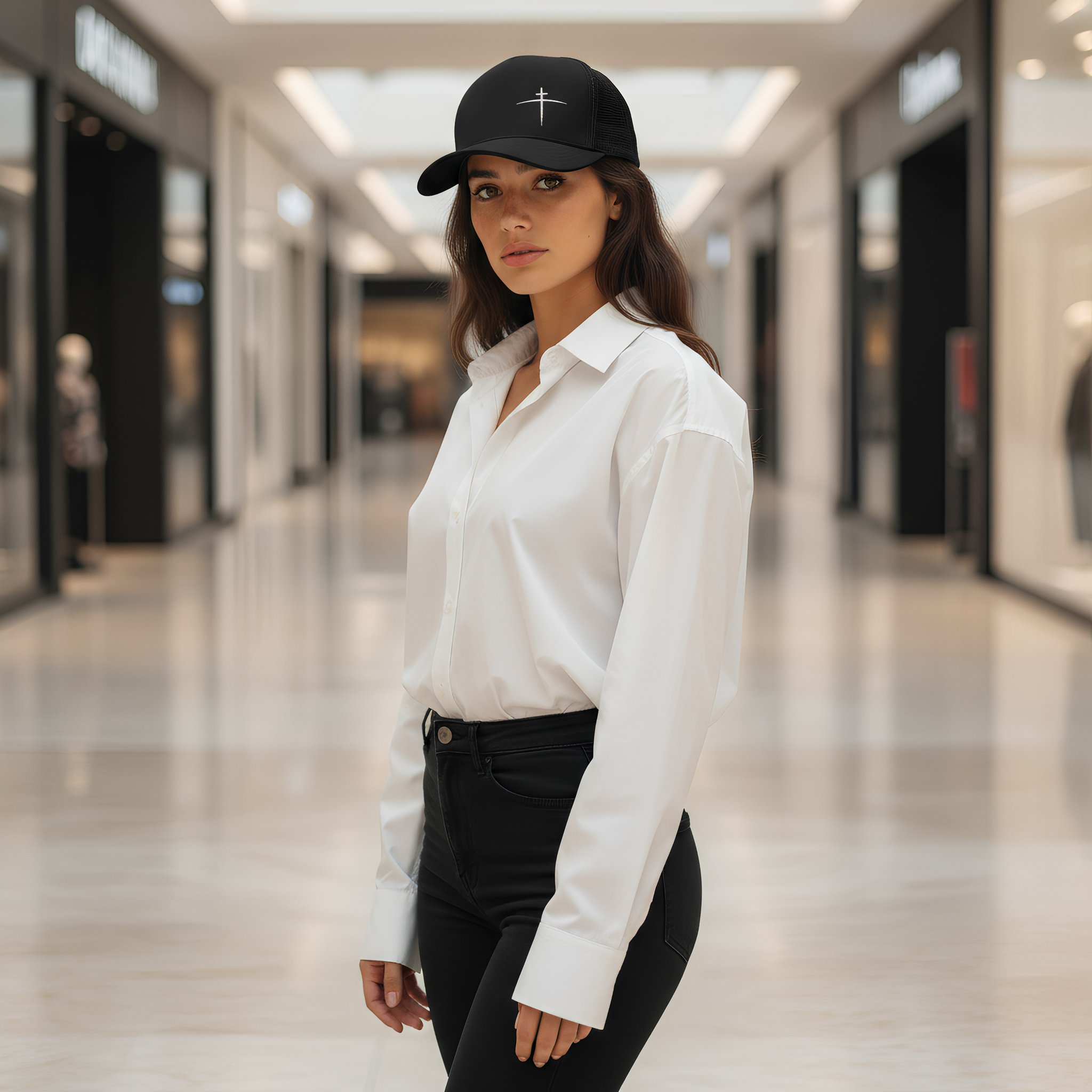 Cross on the Horizon Trucker Hat | Black/White | Mesh Back - Broken to Risen