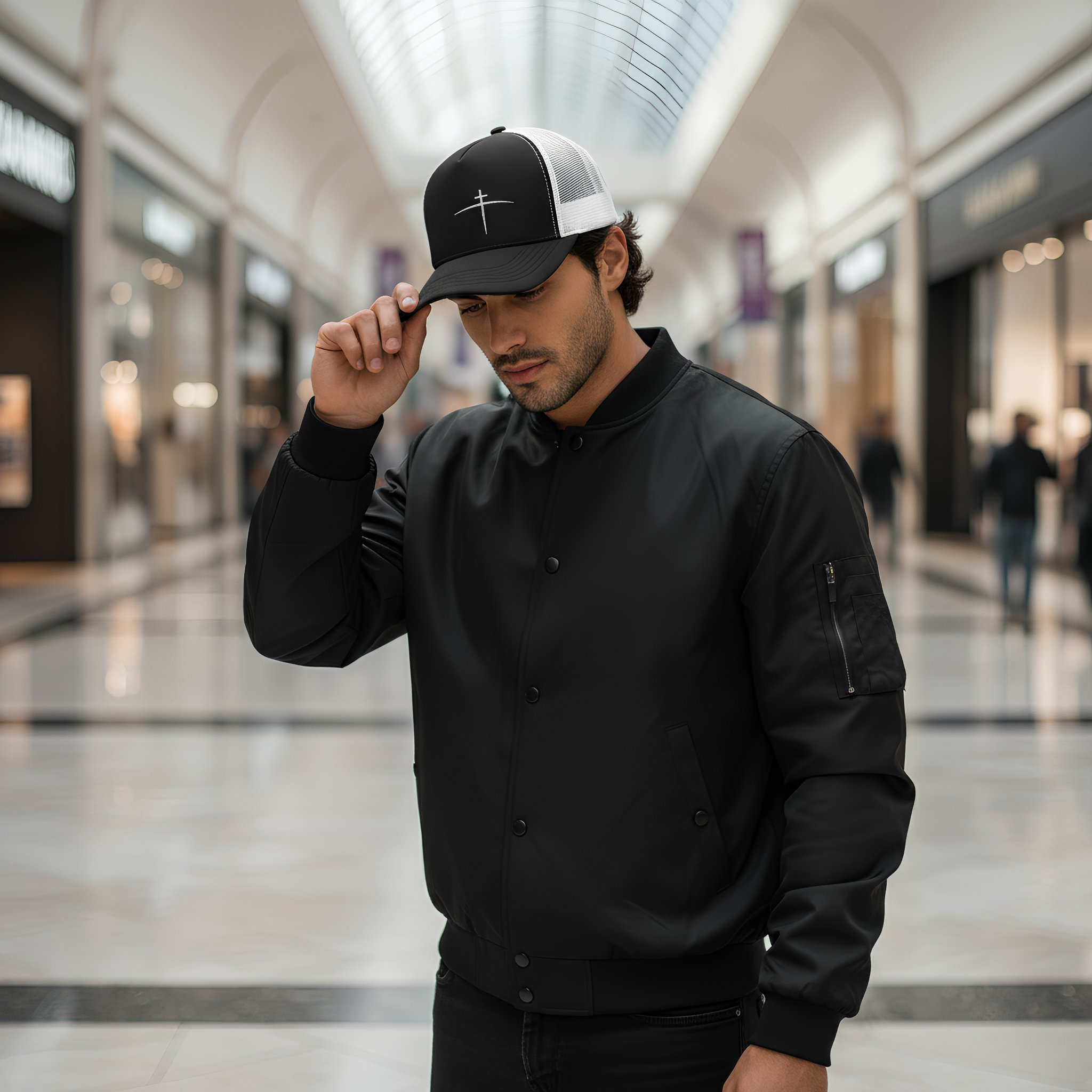 Cross on the Horizon Trucker Hat | Black/White | Mesh Back - Broken to Risen